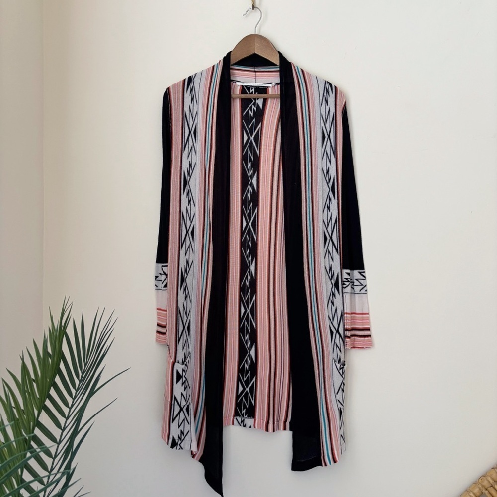 Cynthia Vincent Log Cabin Aztec Longline Cardigan Sweater Small